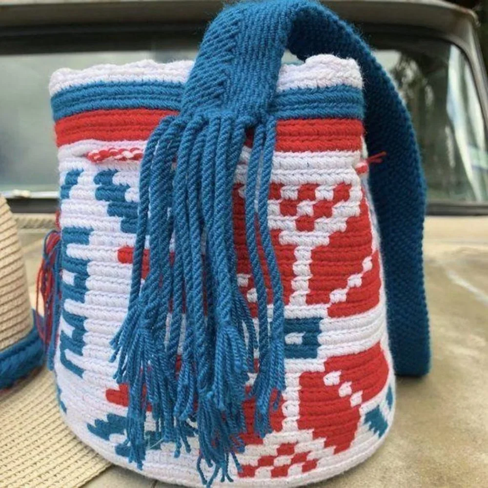 Colombia Wayuu Bucket Bag Drawstring Crossbody Sho - Picture 5 of 8